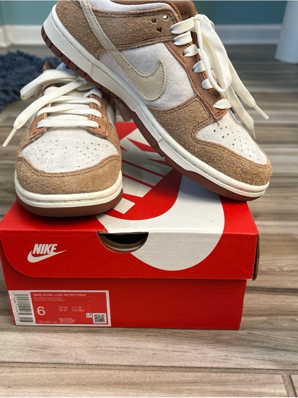 Nike Dunk Low PRM in Cream and Brown Suede
